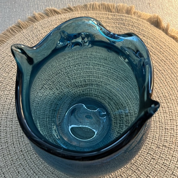 Blown Glass Owl Bowl Vase - Blue - Picture 7 of 11